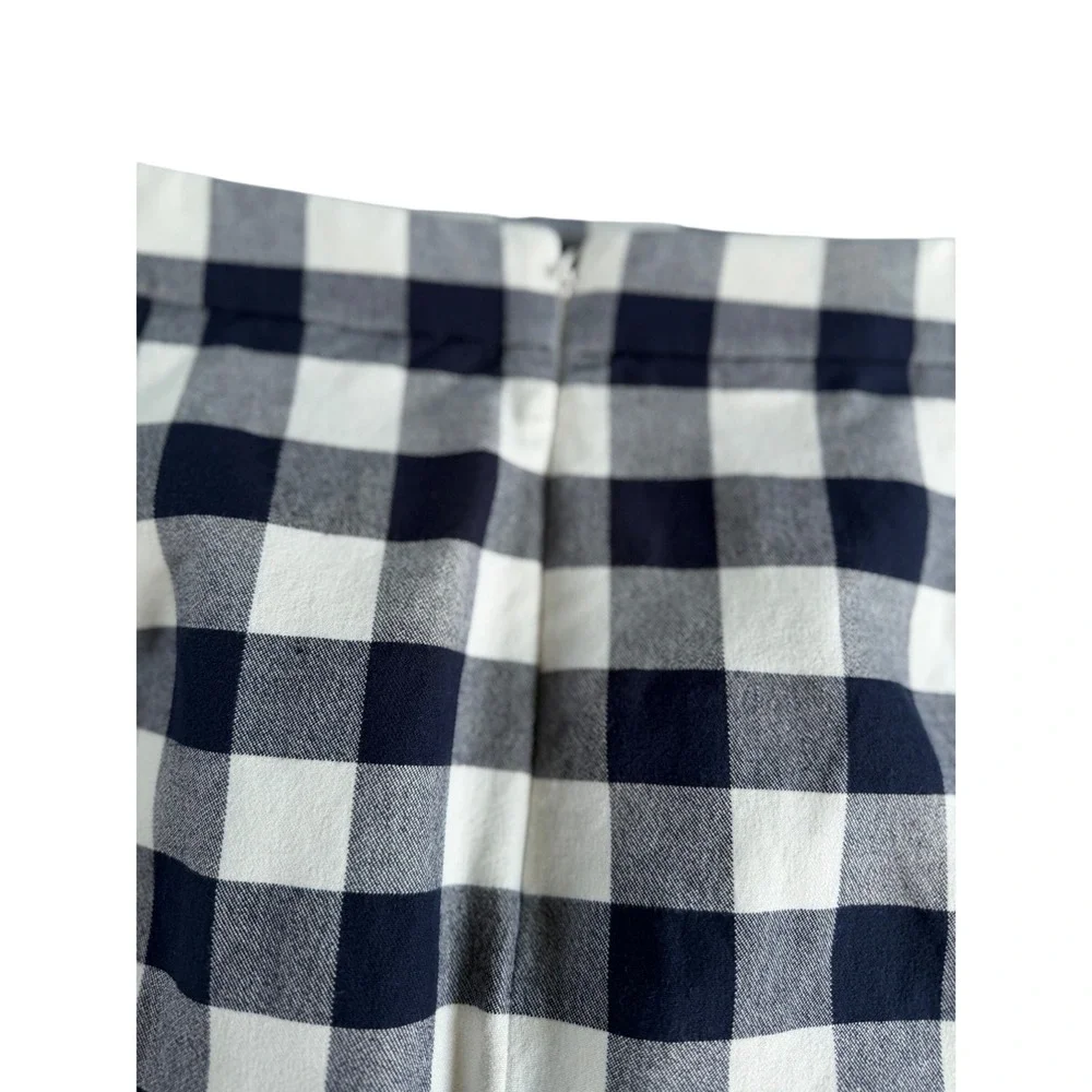 J. Crew The Pencil Skirt Navy Blue White Gingham Plaid Cotton Size 8T 8 Tall